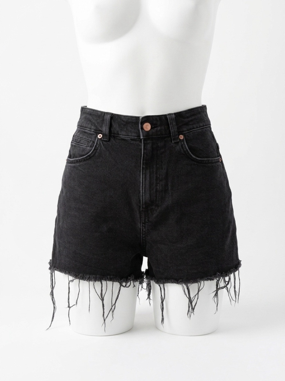 Zara Black High-Rise Distressed Denim Shorts